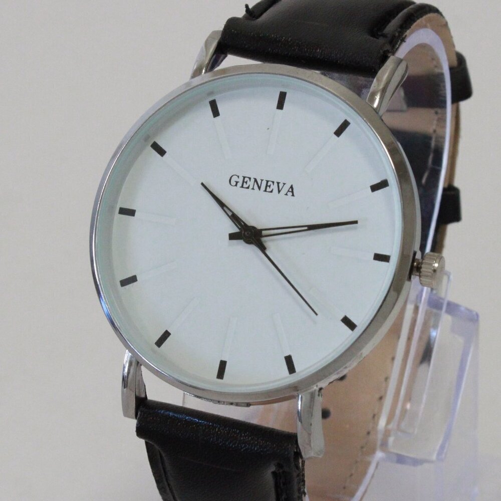 Men's Minimalist Fashion Watch Silver Case White Dial Black Strap 40mm - Picture 7 of 12